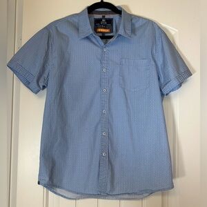 MBX Premium Goods Men’s Patterned Blue Short Sleeve Button Down Shirt, size M